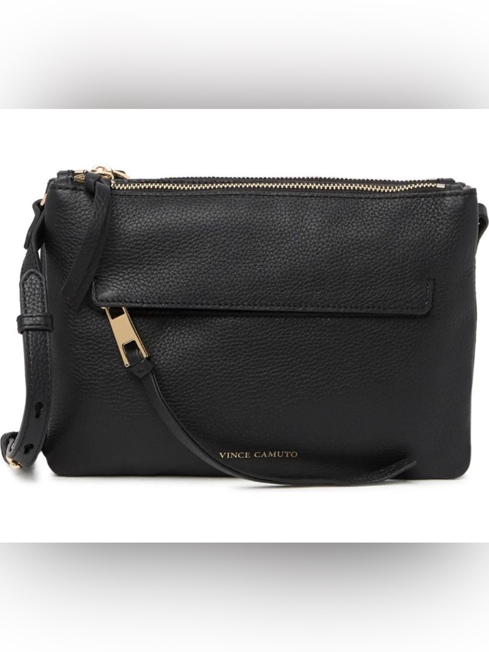 Vince Camuto Black Pebble Leather Crossbody Bag Triple Compartment Organizer - Picture 2 of 7